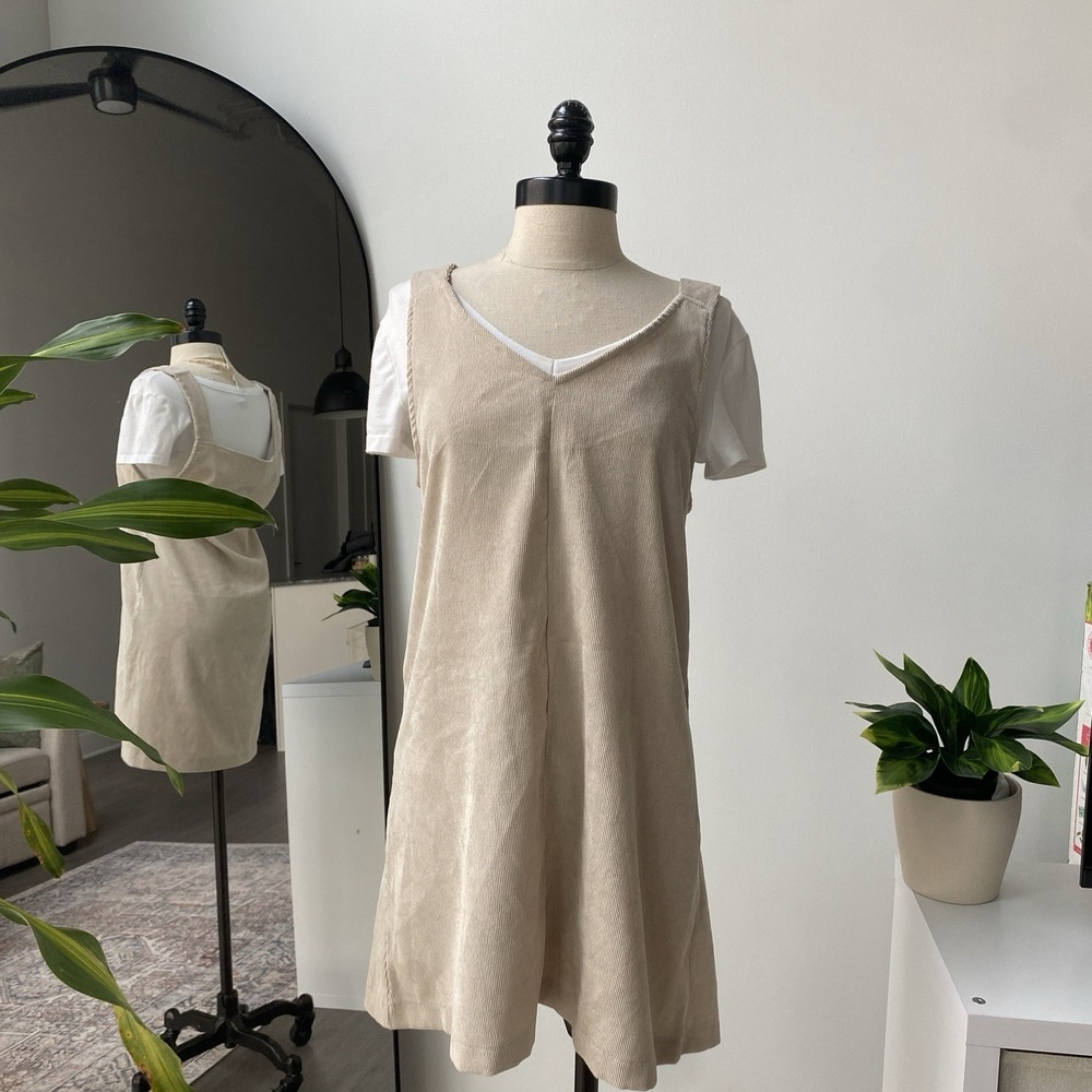 Shein Ancora Beige Cream Loose Casual Strap Mini Dress Women's Size Small Boho